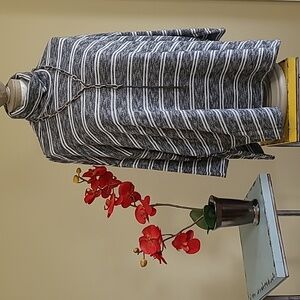 Anthropologie 9-H15 Stcl Sweater Tunic Top Dolman Slve Cowl Neck Gray Stripe Med